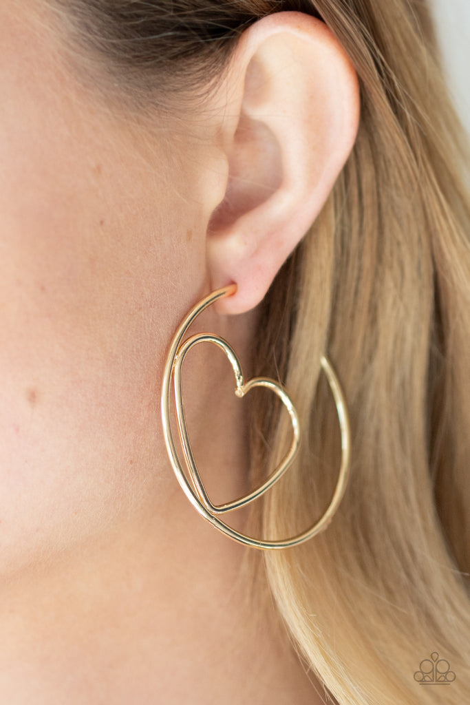 Love at First BRIGHT-Gold Hoope Earrings-Heart-Paparazzi - The Sassy Sparkle