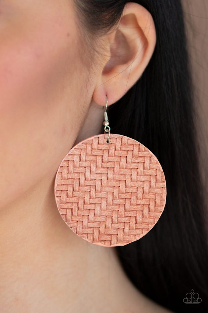 Paparazzi-Plaited Plains-Pink Leather Earrings - The Sassy Sparkle