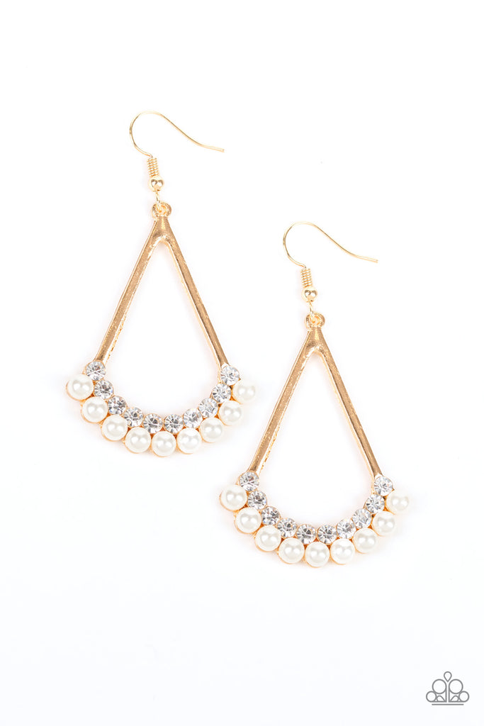 Top To Bottom - Gold Pearl Earring-Paparazzi