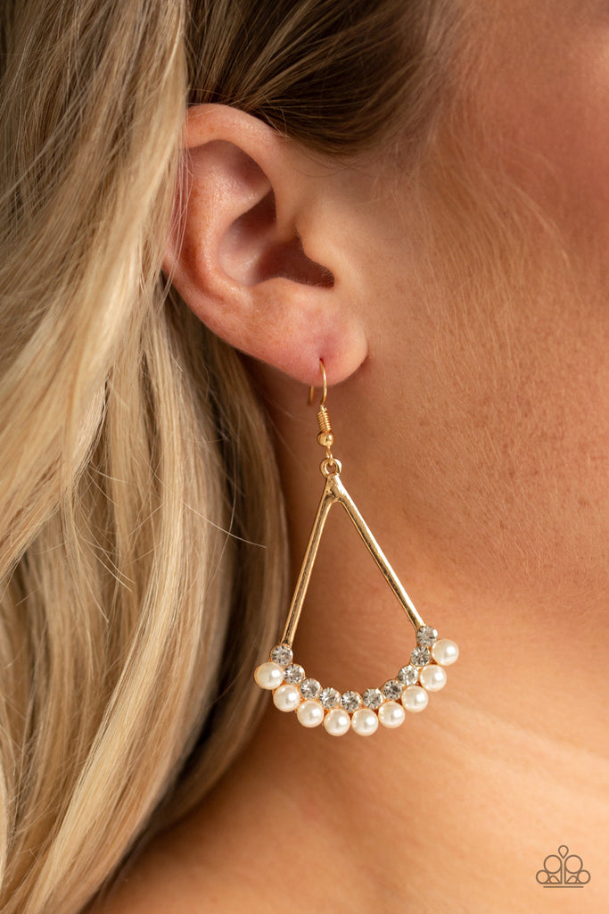 Top To Bottom-Gold Pearl and Rhinestone Earrings - The Sassy Sparkle