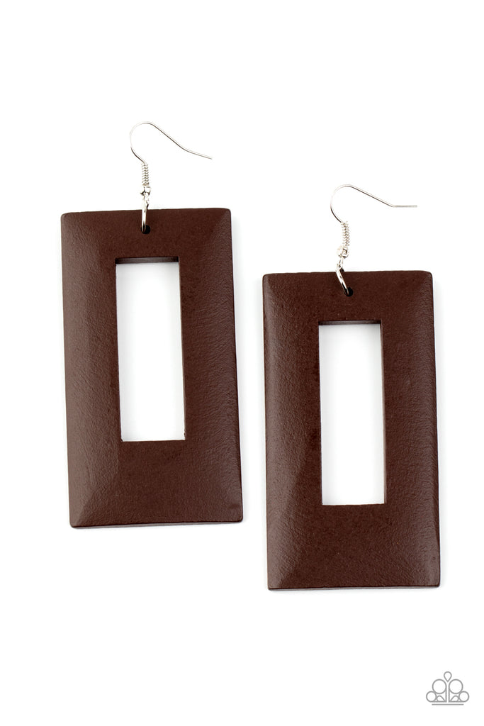 Totally Framed-Brown Earrings-Wood-Paparazzi - The Sassy Sparkle