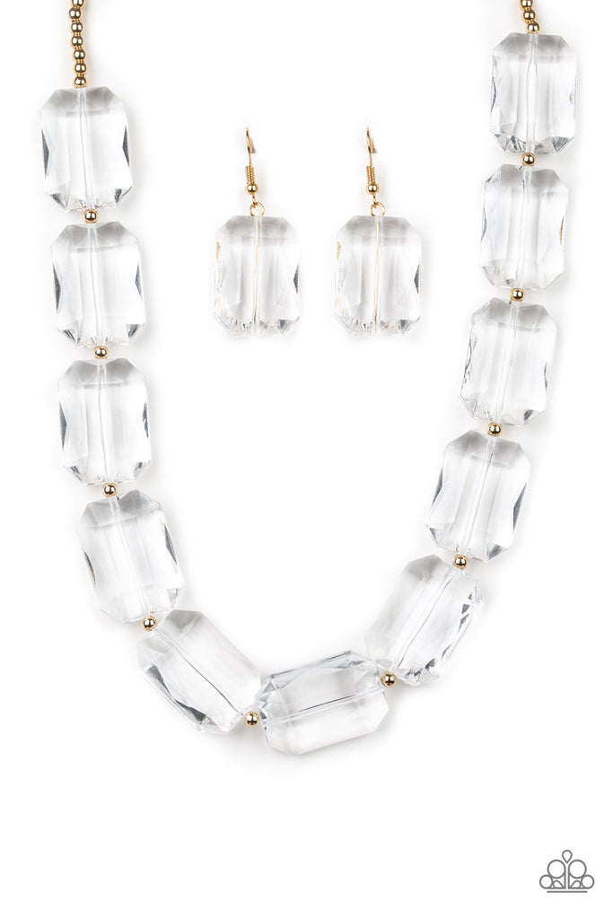Paparazzi-The ICE President-Gold Necklace with Clear Acrylic Beads