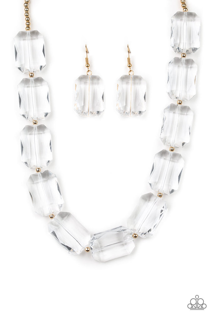 Paparazzi-The ICE President-Gold Necklace with Clear Acrylic Beads - The Sassy Sparkle