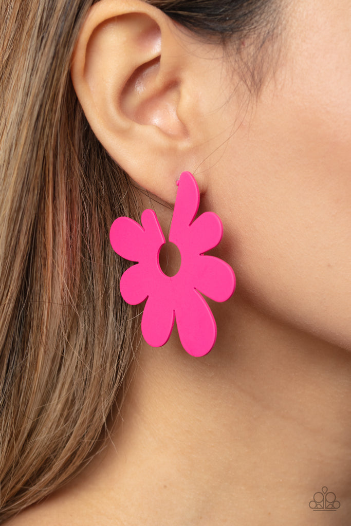 Flower Power Fantasy - Pink Post Hoop Earring-Paparazzi
