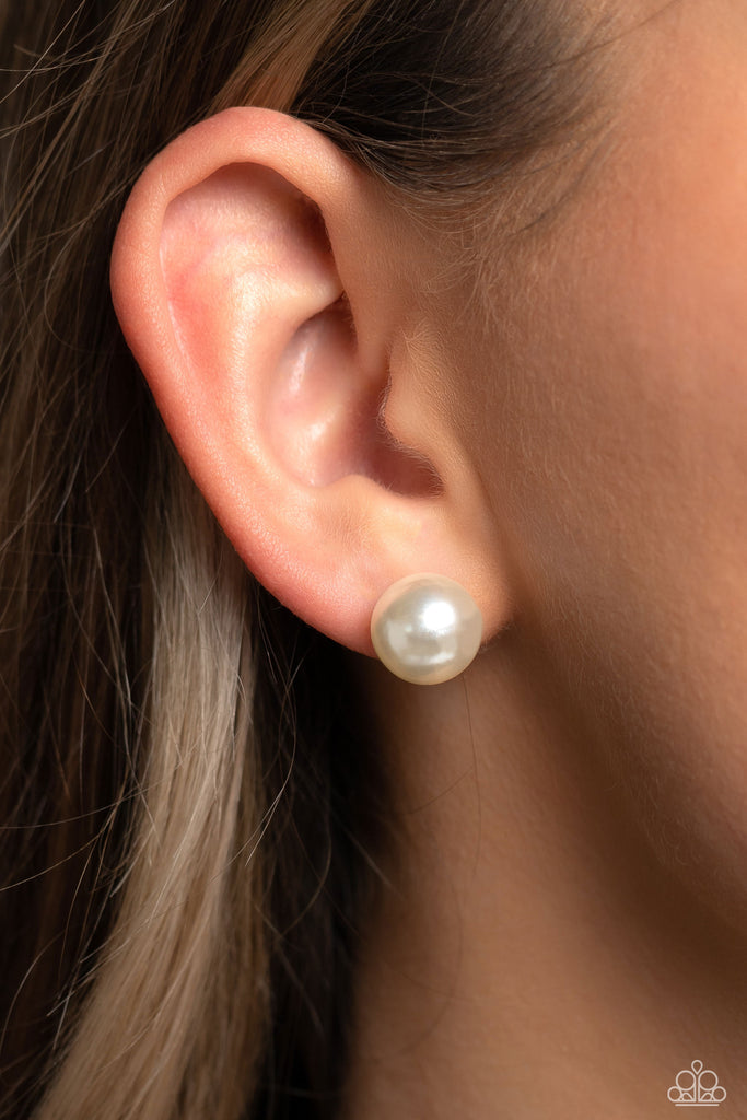Debutante Details - White Post Earring-Paparazzi