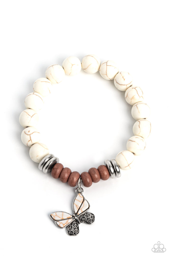 Bold Butterfly - White Stone Bracelet-Paparazzi - The Sassy Sparkle