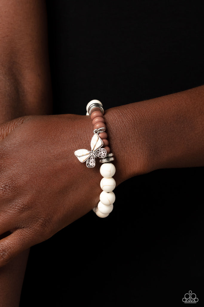 Bold Butterfly - White Stone Bracelet-Paparazzi - The Sassy Sparkle