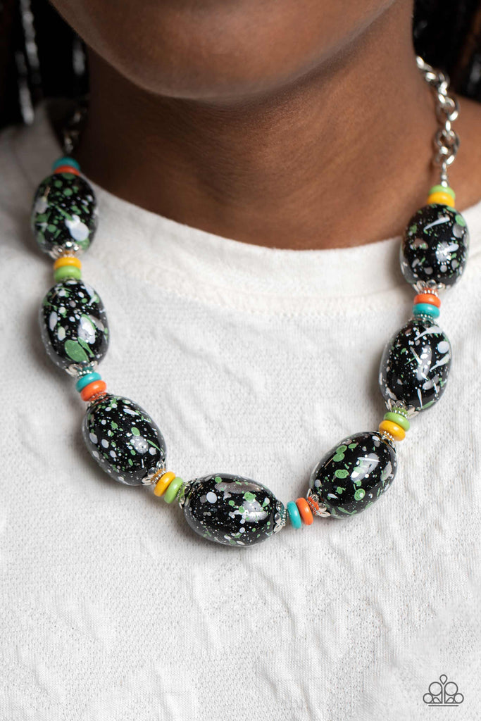 No Laughing SPLATTER - Green Necklace-Paparazzi