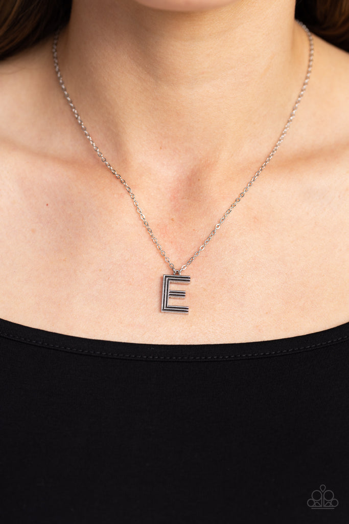 Leave Your Initials - Silver E Necklace-Paparazzi