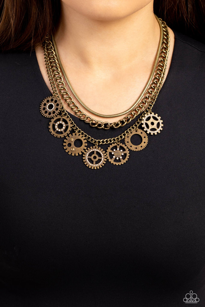 Running Out of STEAMPUNK - Brass Paparazzi Necklace
