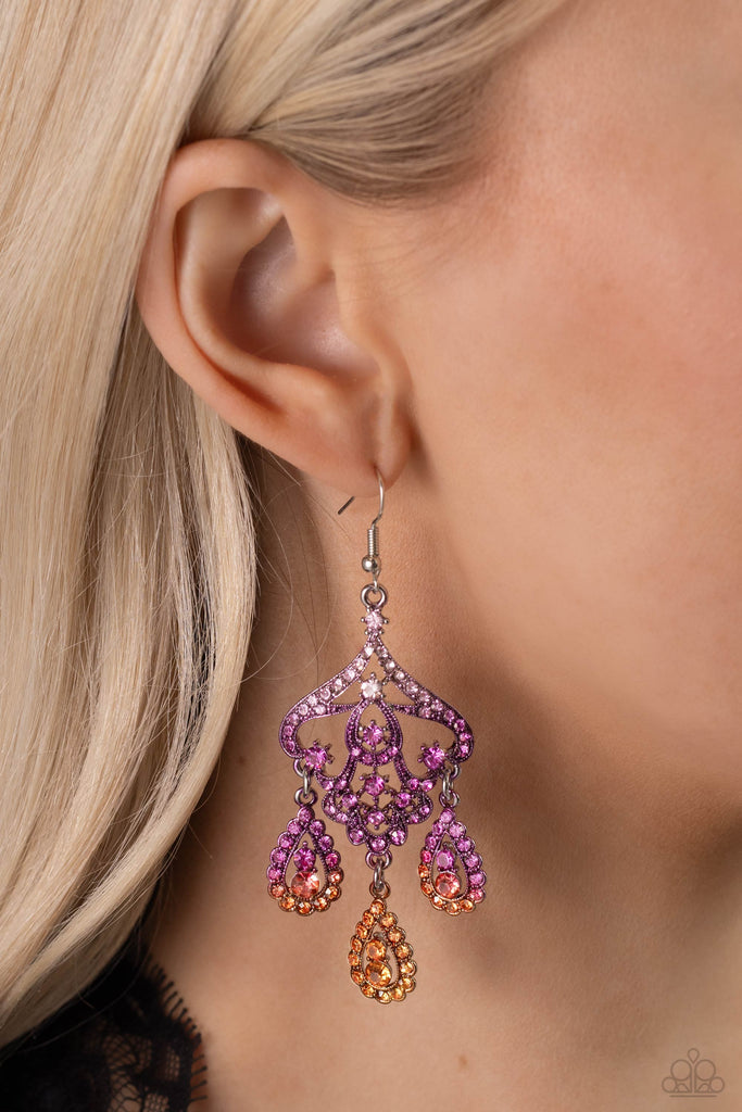 Chandelier Command - Multi (Pink/Purple/Orange) Earring-Paparazzi