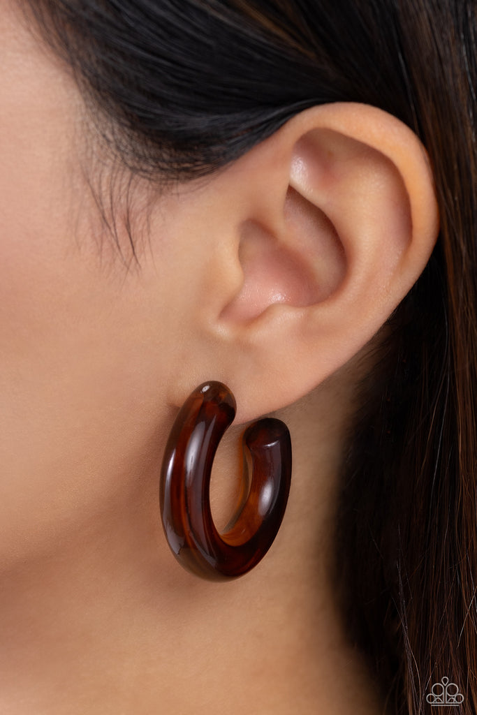 Glassy GAZE - Brown Post Hoop Earring-Paparazzi