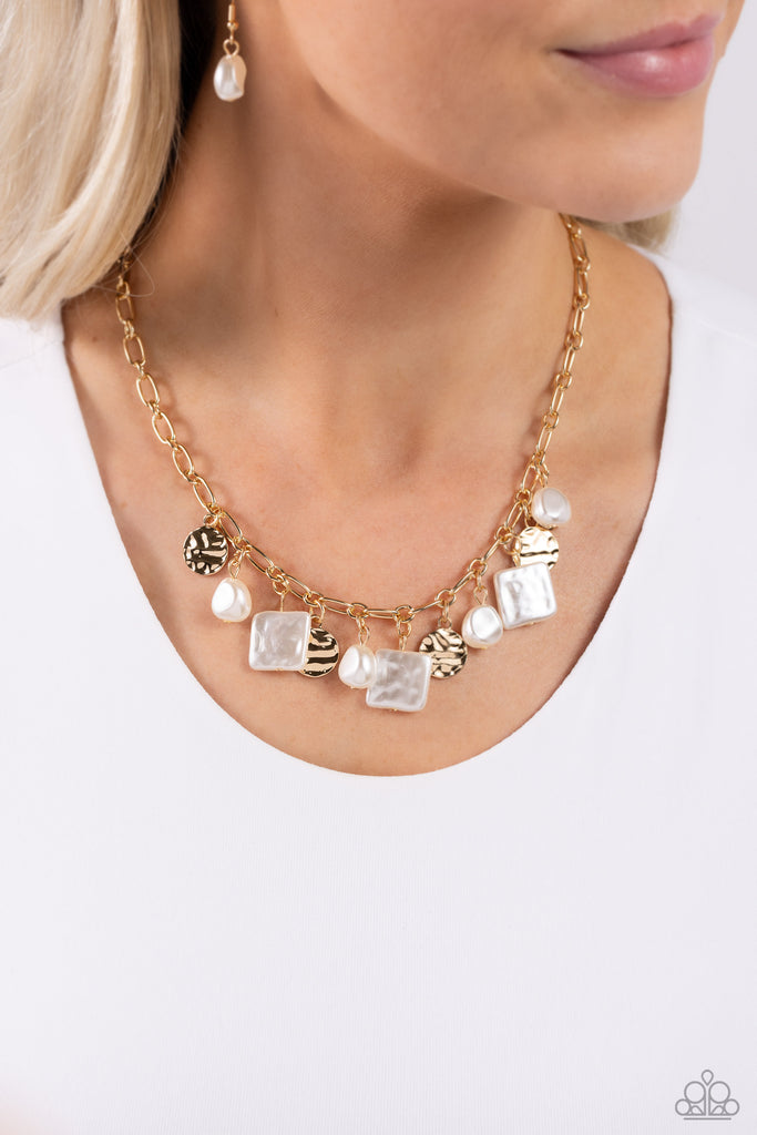 Sophisticated Squared - Gold Pearl Necklace-Paparazzi