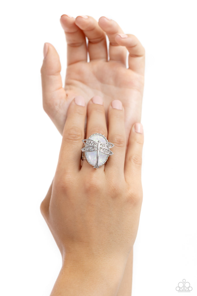 Dragonfly Dazzle - White Paparazzi Ring - The Sassy Sparkle