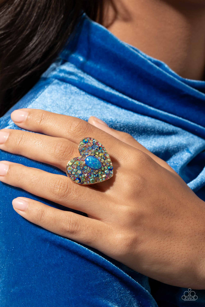 Bejeweled Beau - Blue Iridescent Ring-Paparazzi-LOTP112023 - The Sassy Sparkle