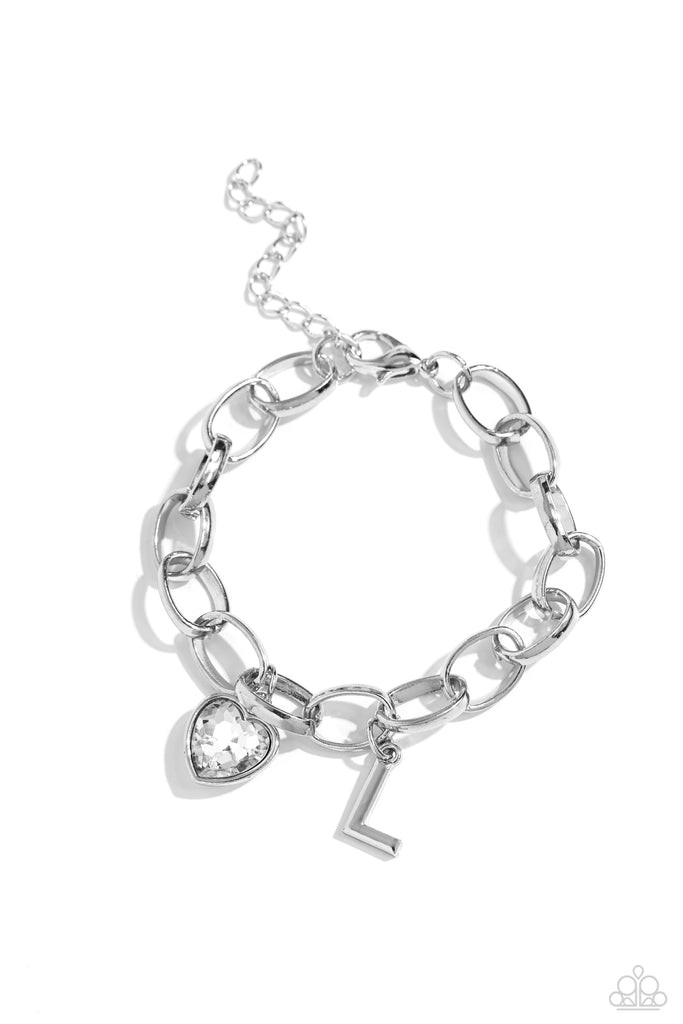 Guess Now Its INITIAL - White - L Paparazzi Bracelet - The Sassy Sparkle