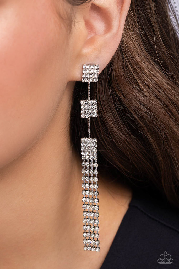Fiercely Free-Falling - White Post Earring-Paparazzi - The Sassy Sparkle