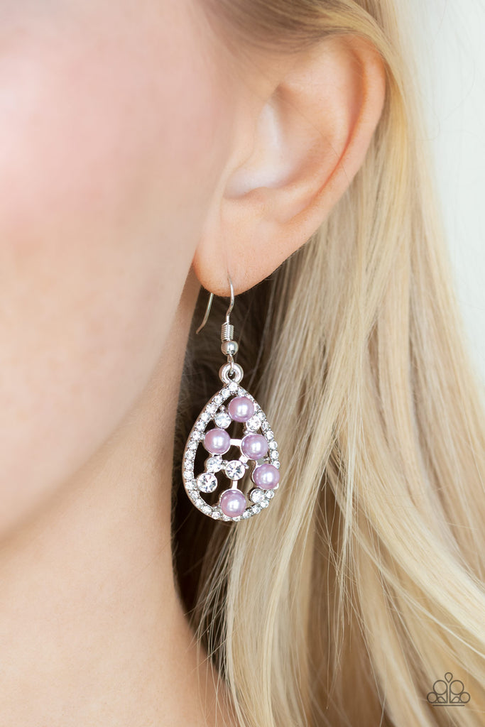 Paparazzi-Fabulously Wealthy-purple earrings-pearl and Rhinestone-dainty - The Sassy Sparkle