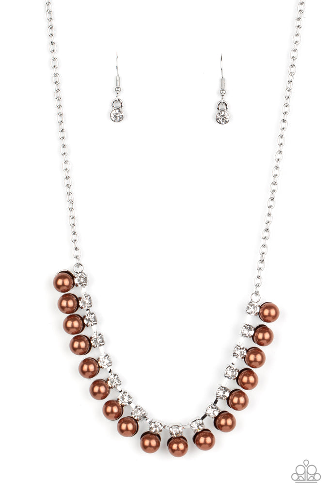 Paparazzi-Frozen In TIMELESS-Brown Pearl and White Rhinestone Necklace-Short - The Sassy Sparkle
