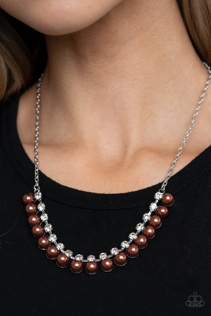 Paparazzi-Frozen In TIMELESS-Brown Pearl and White Rhinestone Necklace-Short - The Sassy Sparkle
