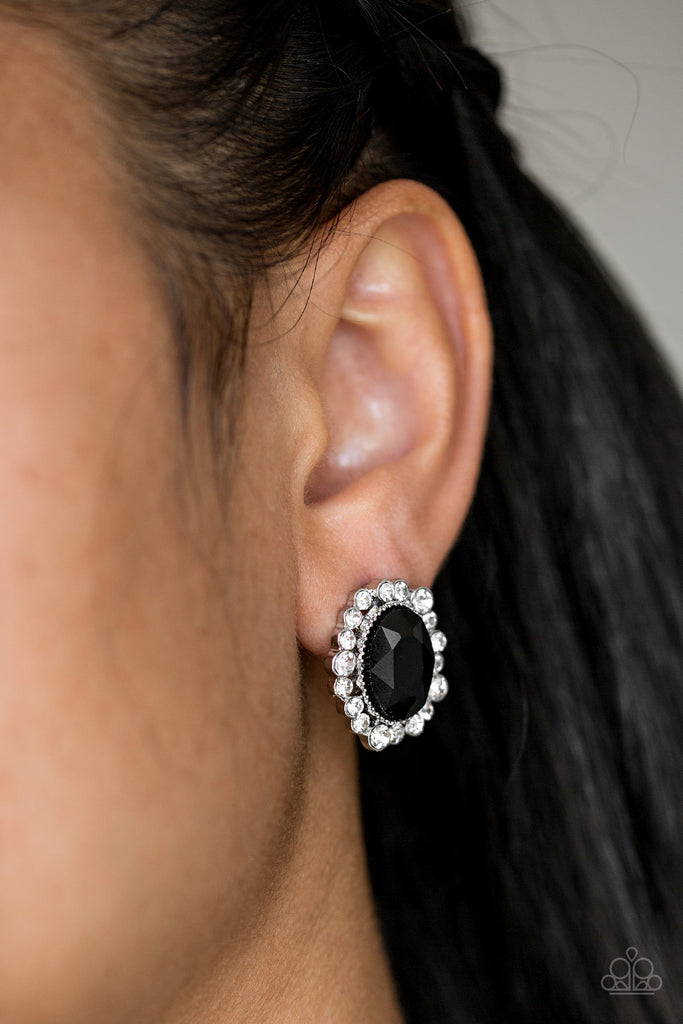 Paparazzi-Hold Court-Black post earrings-white rhinestones - The Sassy Sparkle