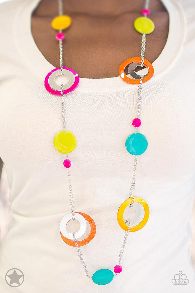 Paparazzi-Kaleidoscopically Captivating-Multi Colored Acrylic Ring-Blockbuster Necklace - The Sassy Sparkle