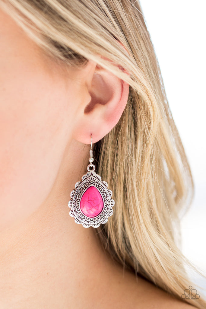 Mesa Mustang-Pink Stone Earrings Paparazzi - The Sassy Sparkle