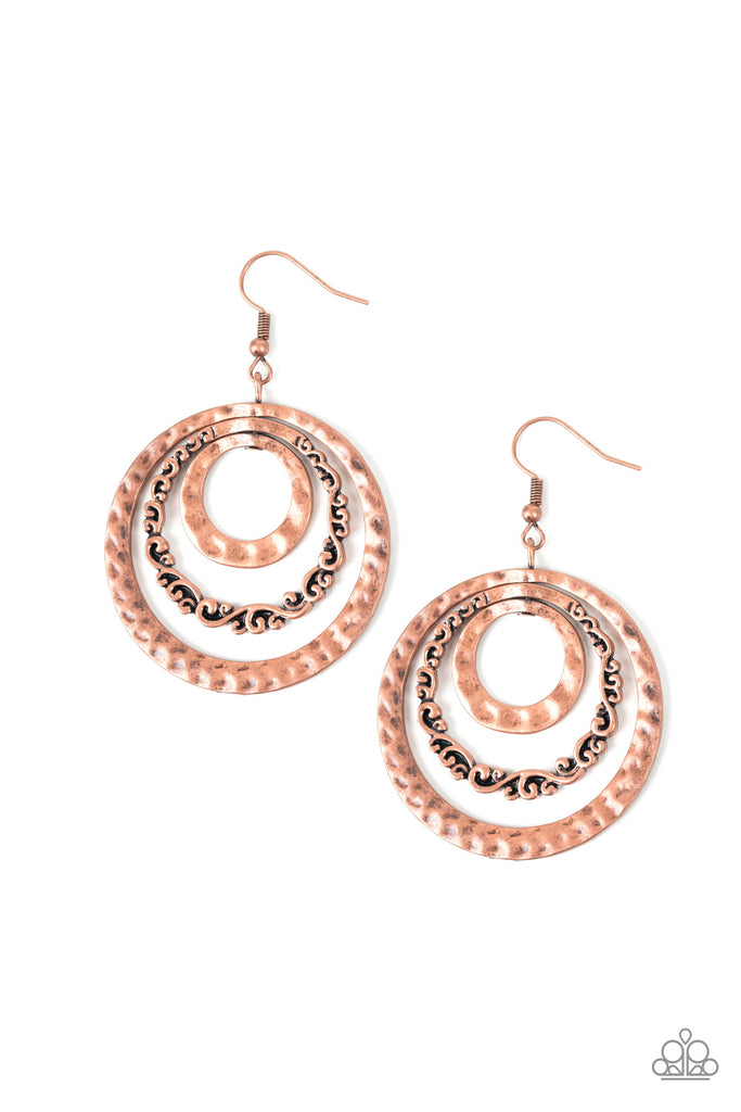 Out of Control Shimmer-copper earrings-Paparazzi - The Sassy Sparkle