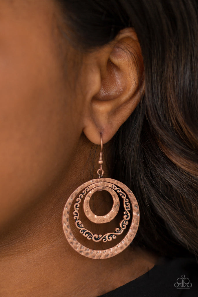 Out of Control Shimmer-copper earrings-Paparazzi - The Sassy Sparkle