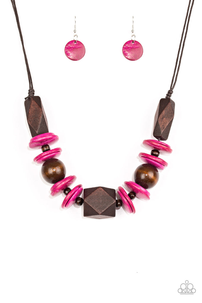 Pacific Paradise-Pink Paparazzi wood necklace - The Sassy Sparkle