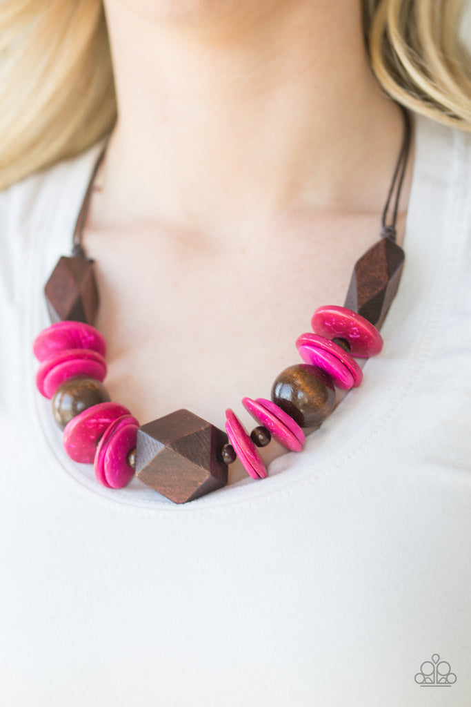 Pacific Paradise-Pink Paparazzi wood necklace - The Sassy Sparkle