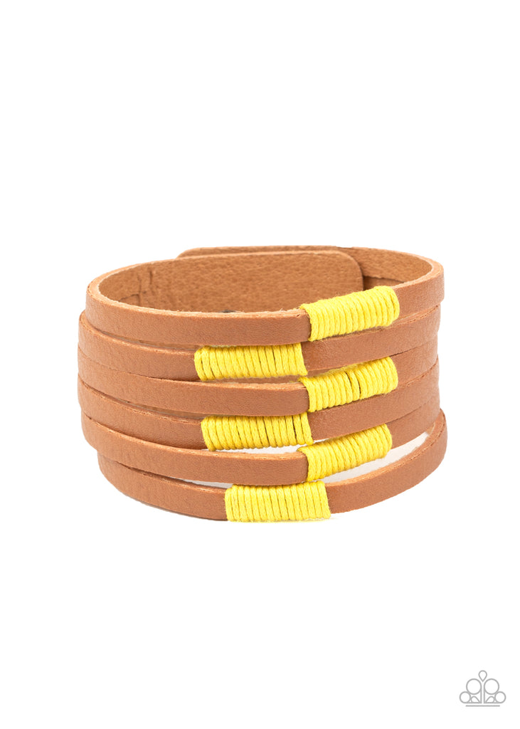 Country Colors - Yellow Leather Urban Bracelet-Paparazzi