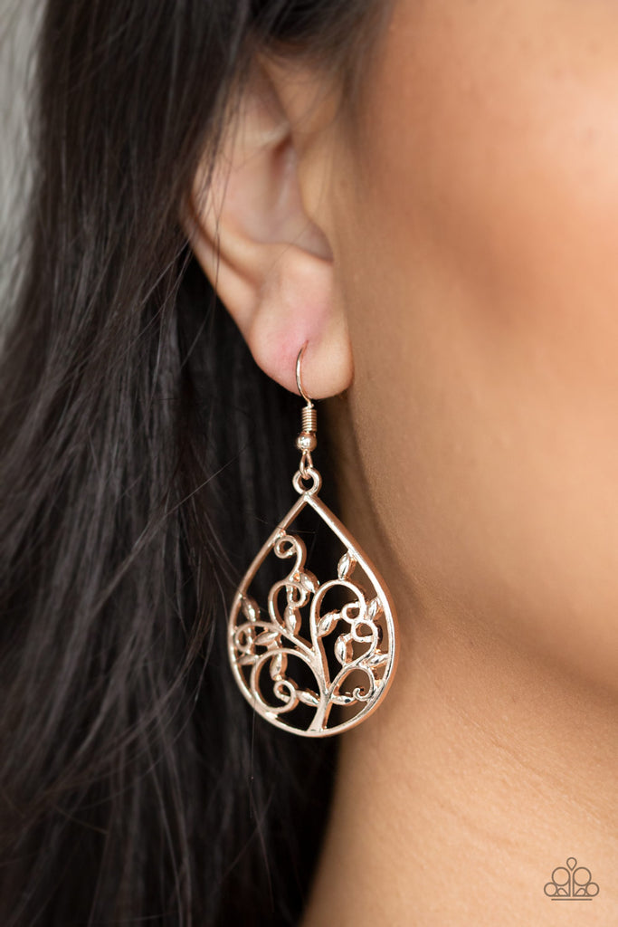 Enchanted Vines-Rose Gold Earrings-Paparazzi - The Sassy Sparkle