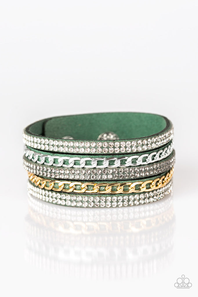 Paparazzi-Fashion Fiend-Green Urban Bracelet-wrap and snap-suede - The Sassy Sparkle