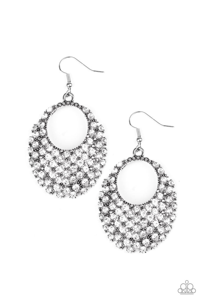 Paparazzi-Fierce Flash-White Rhinestone Earrings - The Sassy Sparkle