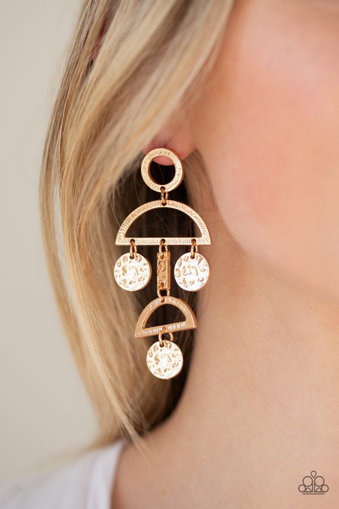 Incan Eclipse-Gold Paparazzi Post Earrings - The Sassy Sparkle