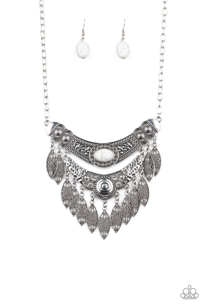 Paparazzi-Island Queen-White Stone and Silver Statement Necklace - The Sassy Sparkle