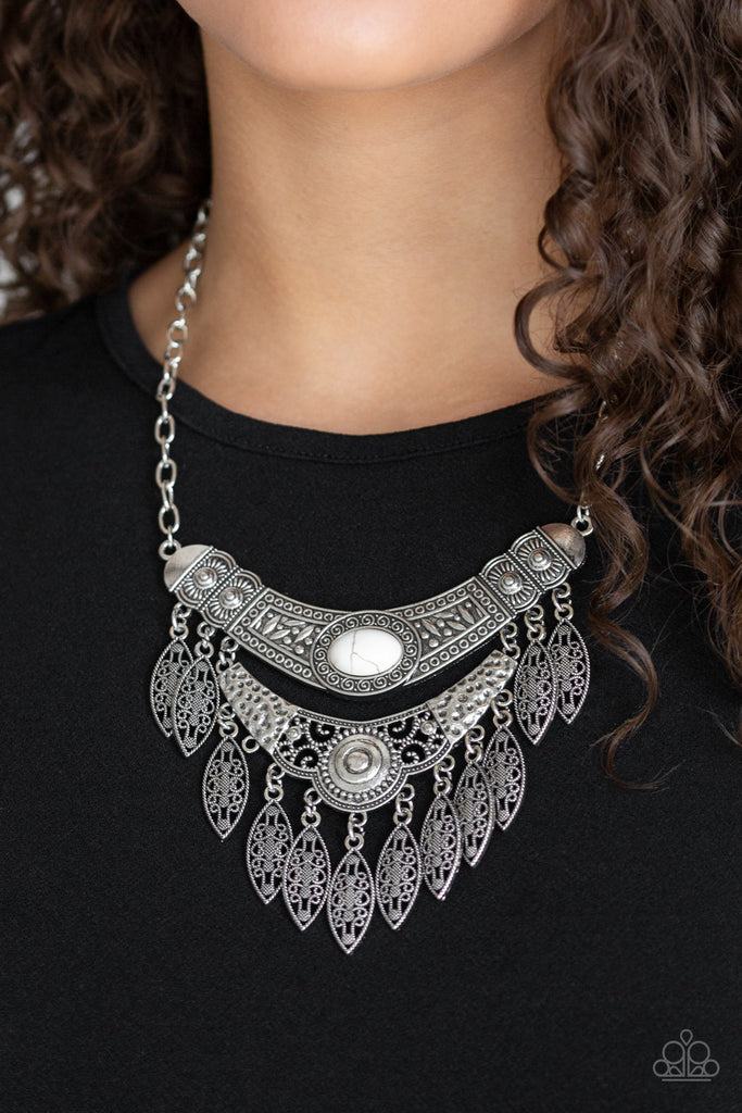 Paparazzi-Island Queen-White Stone and Silver Statement Necklace - The Sassy Sparkle