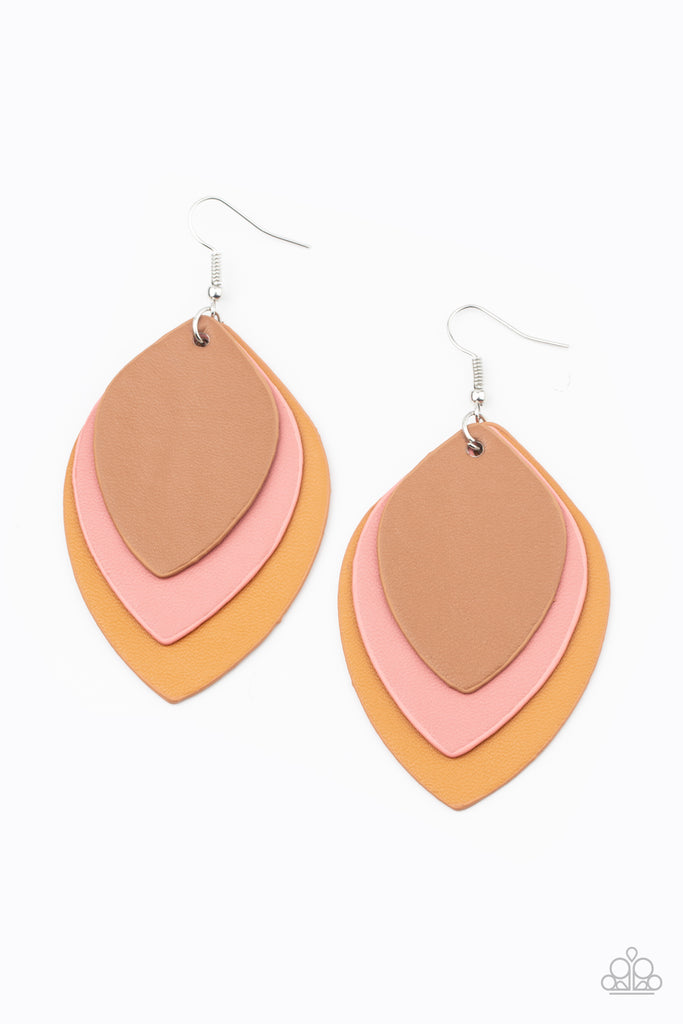 Light as a LEATHER - Multi (Brown/Rose/Tan) Leather Earring-Paparazzi
