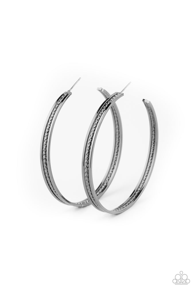 Midtown Marvel - Black Gunmetal Post Hoop Earring-Paparazzi