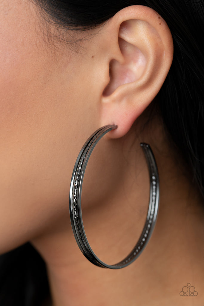 Paparazzi-Midtown Marvel-Black Hoop Earrings-Gunmetal - The Sassy Sparkle