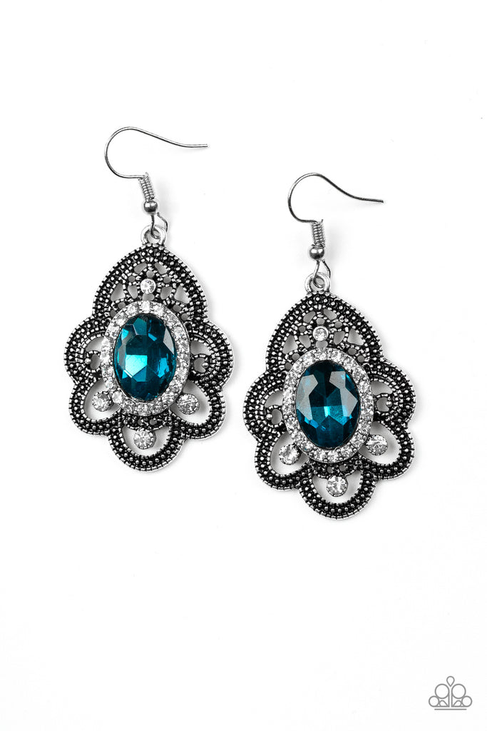 Reign Supreme-Blue and White Rhinestone Earrings-Paparazzi - The Sassy Sparkle