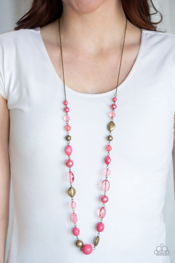 Secret Treasure-Pink And Brass Paparazzi Necklace - The Sassy Sparkle