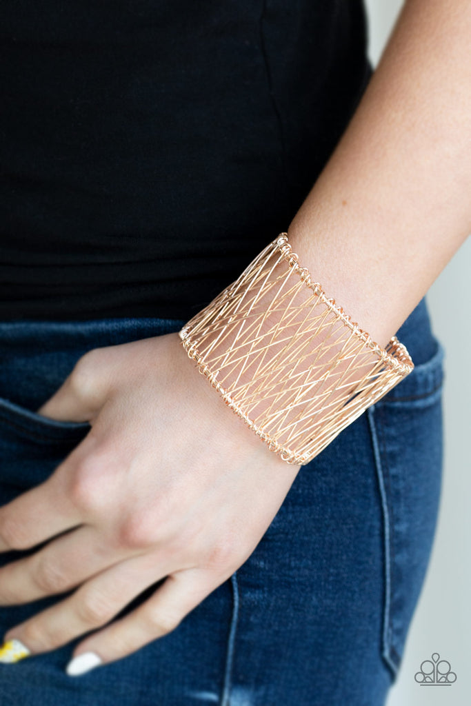 Work For Wire-Rose Gold Cuff Bracelet-Paparazzi - The Sassy Sparkle