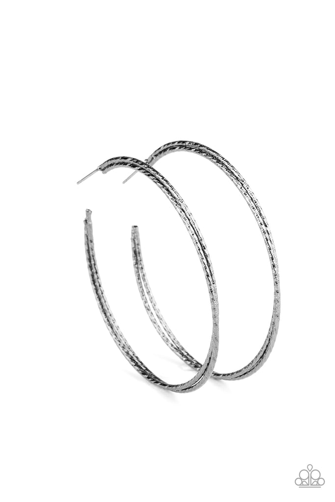 Curved Couture - Black Gunmetal Post Hoop Earring-Paparazzi