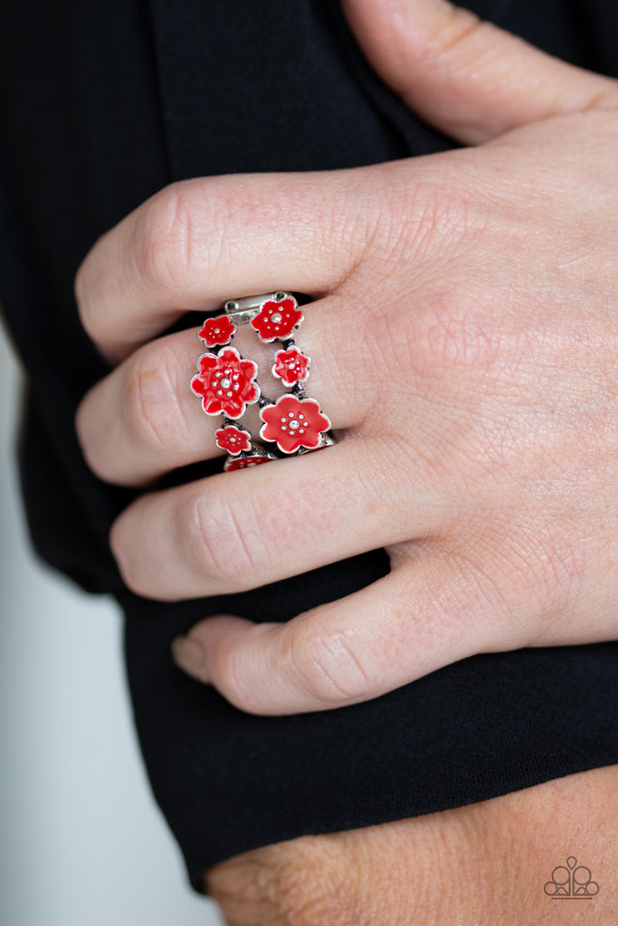 Paparazzi-Floral Crowns-Red Ring-flowers - The Sassy Sparkle