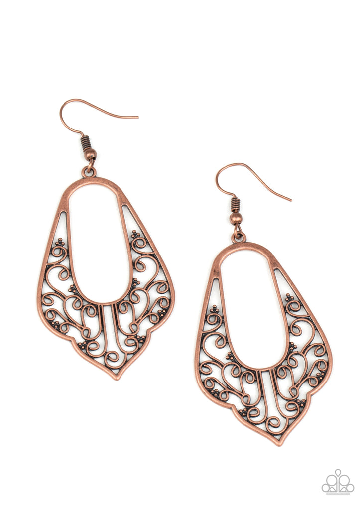 Grapevine Glamour - Vintage Copper Earring-Paparazzi