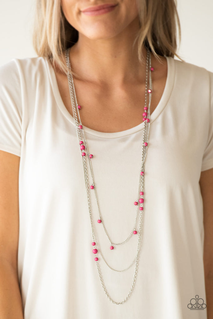 Laying The Groundwork-Pink Paparazzi layered necklace - The Sassy Sparkle