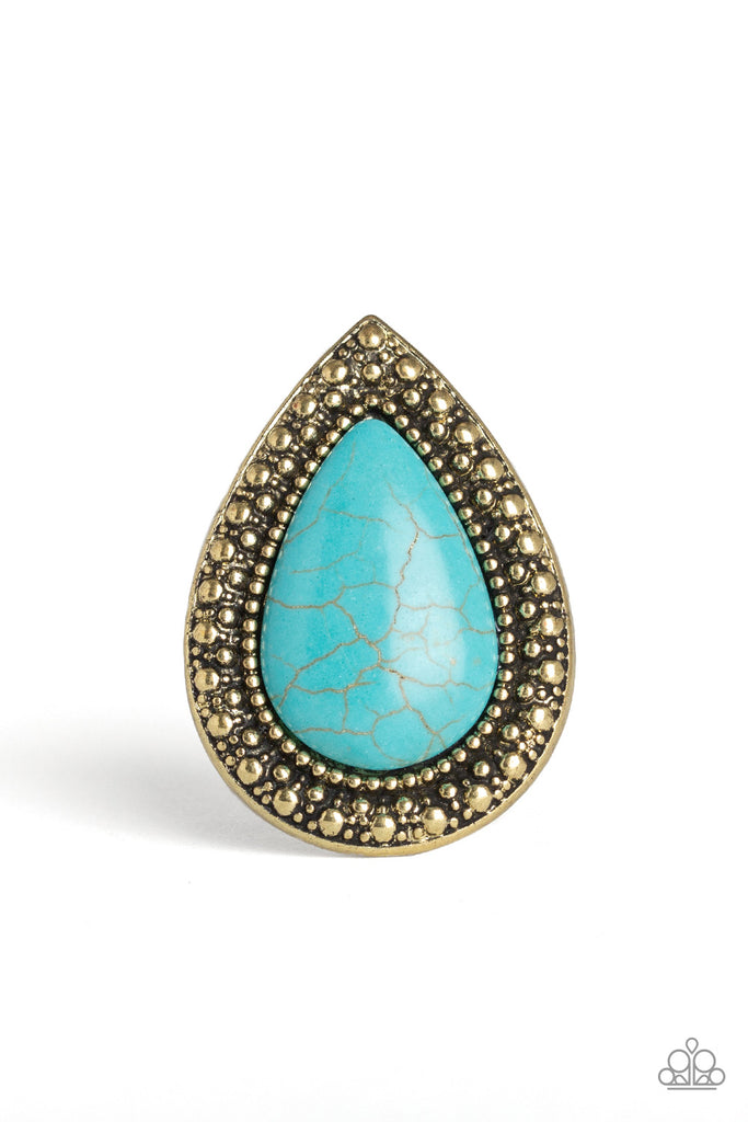 Santa Fe Storms-Brass Ring with Blue Stone-Dramatic-Paparazzi - The Sassy Sparkle