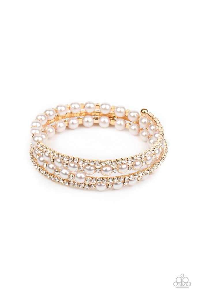 Starry Strut-Gold pearl and rhinestone infinity wrap bracelet-Paparazzi - The Sassy Sparkle
